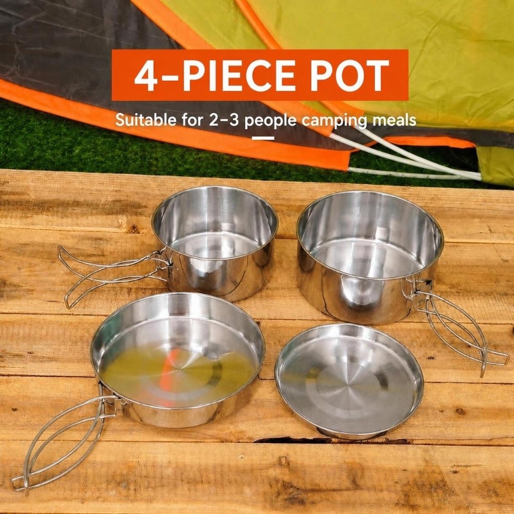 Camping Cooking Pots And Pans Set - Набор из 4 предметов портативной походной