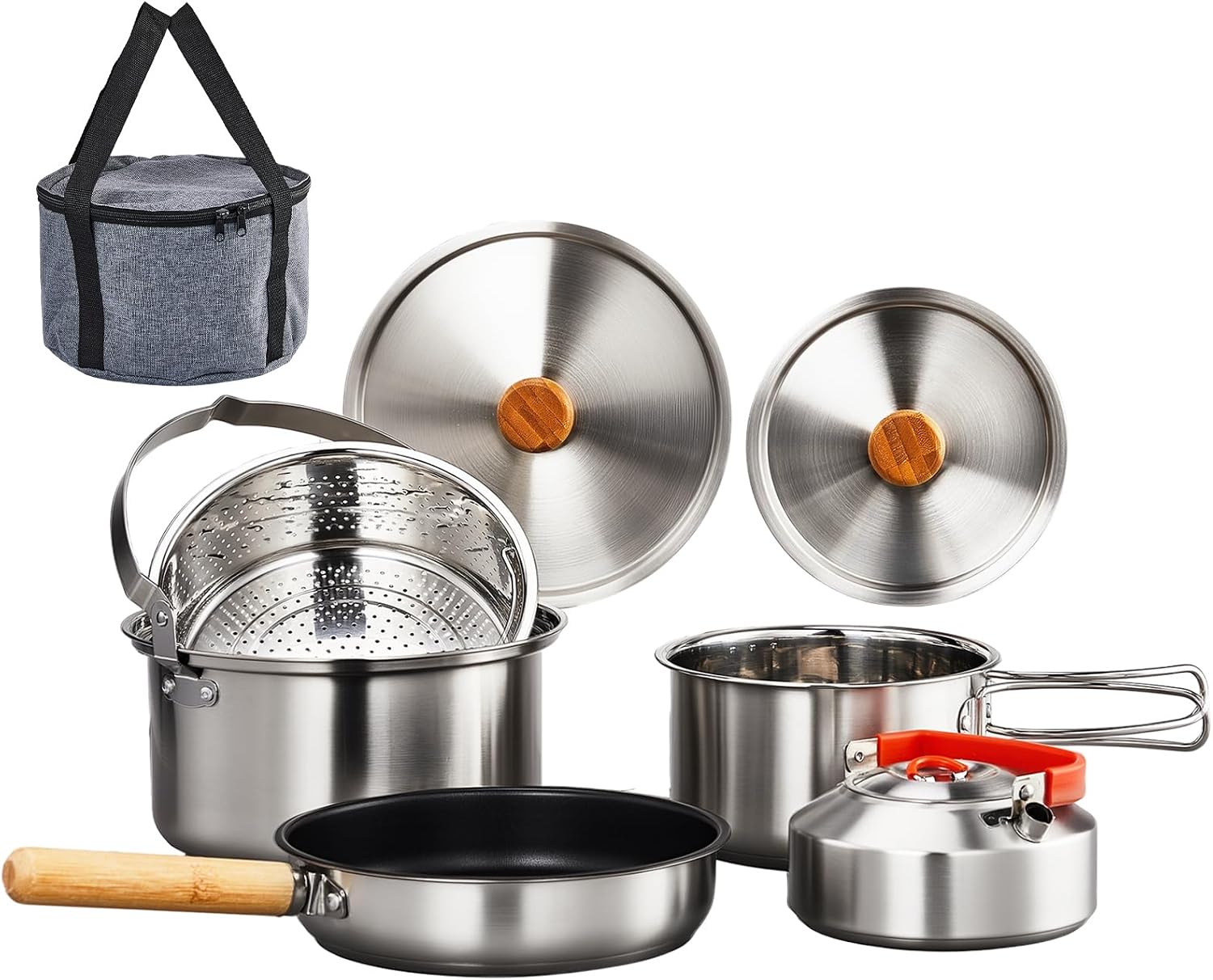 Camping Cooking Set Stainless Steel - Набор посуды из 6 предметов, легкая