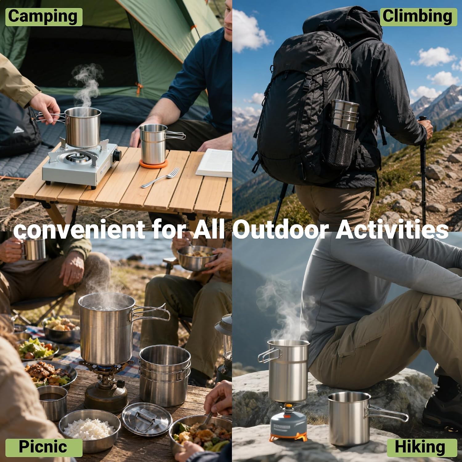 Складные походные кружки и чаш – обзор и цена Camping Cooking Set Stainless Steel