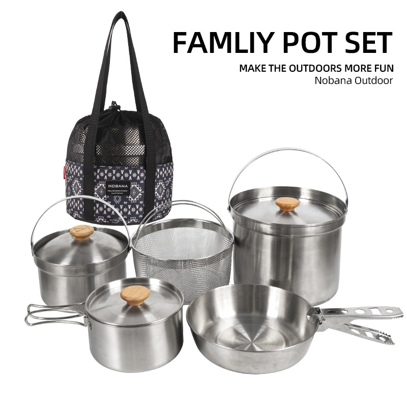 NOBANA новейший уличный набор  – обзор и цена Camping Cooking Set Stainless Steel