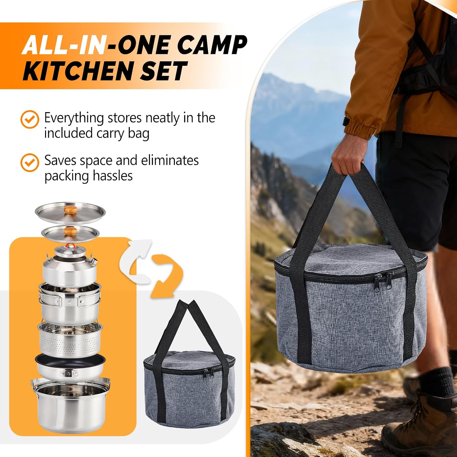 Набор посуды из 6 предметов, л – обзор и цена Camping Cooking Set Stainless Steel