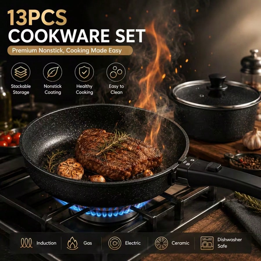 Премиум-набор из 13 предметов  – обзор и цена Camping Cooking Pots And Pans Set
